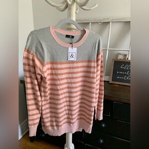 AMPERSAND AVE Gray and Pink Striped Sweater